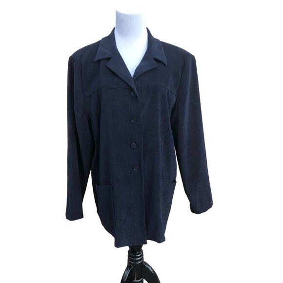 Vintage Worthington Womens Faux Suede Navy Blazer Moleskin Jacket Career Sz 16P - Picture 1 of 8